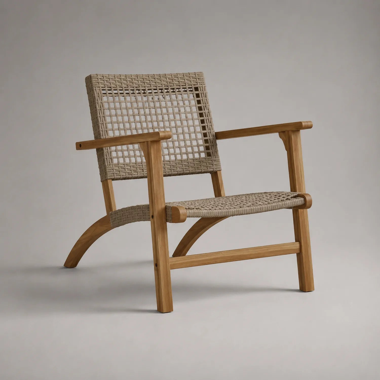 Teakholzstuhl mit Polyethylengeflecht Beige