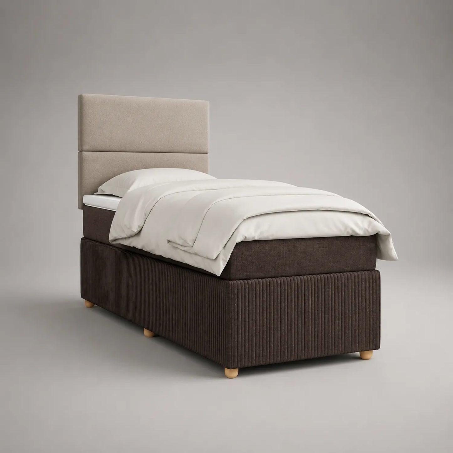 Einzelbett mit Textilkopfteil Braun Beige 200x90 cm