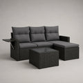 Polyrattan Ecksofa Set mit Tisch Schwarz Dunkelgrau