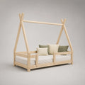 Kinderhausbett aus Kiefernholz 90x200 cm mit Matratze und Kissen