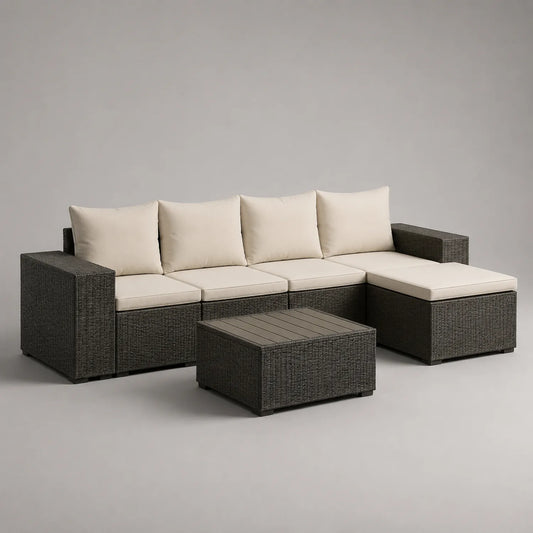4-teiliges Gartenmöbel-Set Rattan Braun/Beige