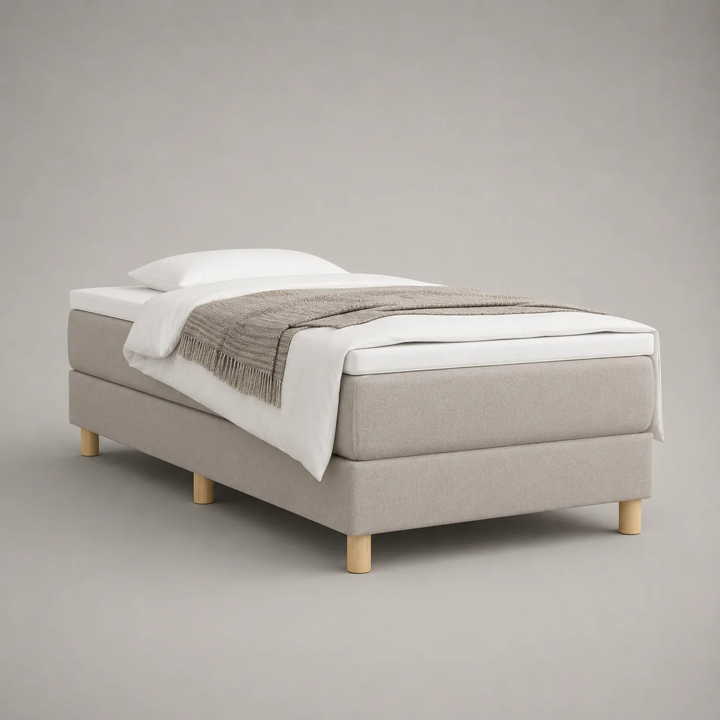 Boxspringbett 90x200 cm mit Stoffbezug und Holzfüßen