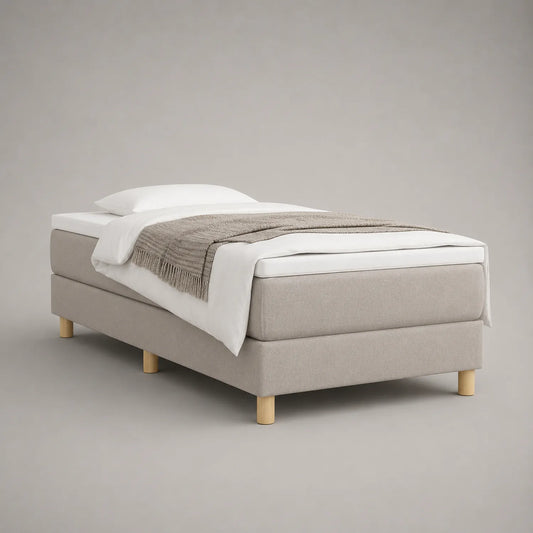 Boxspringbett 90x200 cm mit Stoffbezug und Holzfüßen