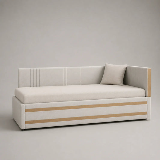 Rechteckiges Schlafsofa mit Polyester und Eichenholzleiste in Beige