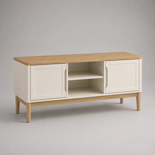 TV-Möbel Eichenfurnier 2 Türen 2 Regalfächer 120x40x50 cm Weiß