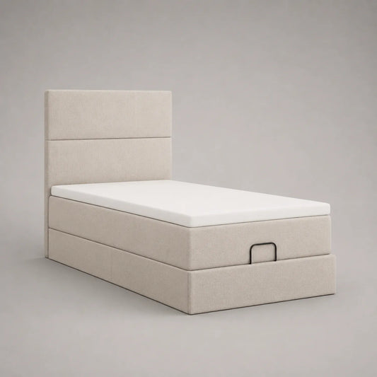 Einzelbett mit Polyesterbezug, Beige, 200x90 cm