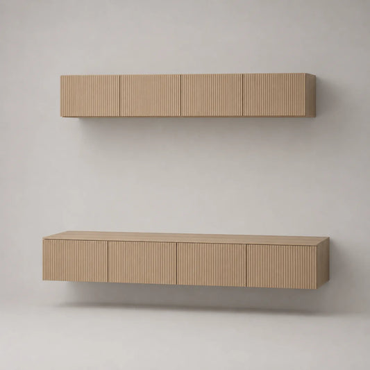 Hängendes TV-Regalset aus Eichenholz mit Streifenmuster 180 cm