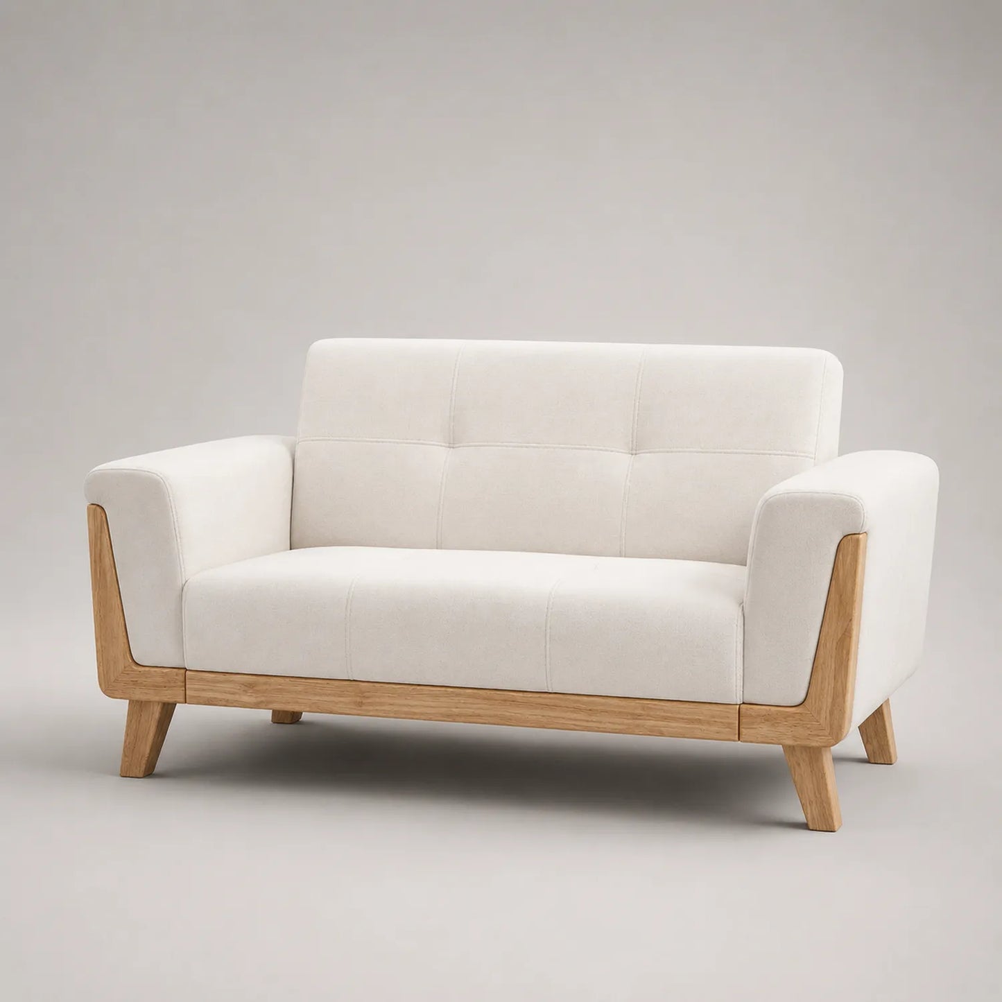 Zweisitzer Sofa Holz Stoff Beige