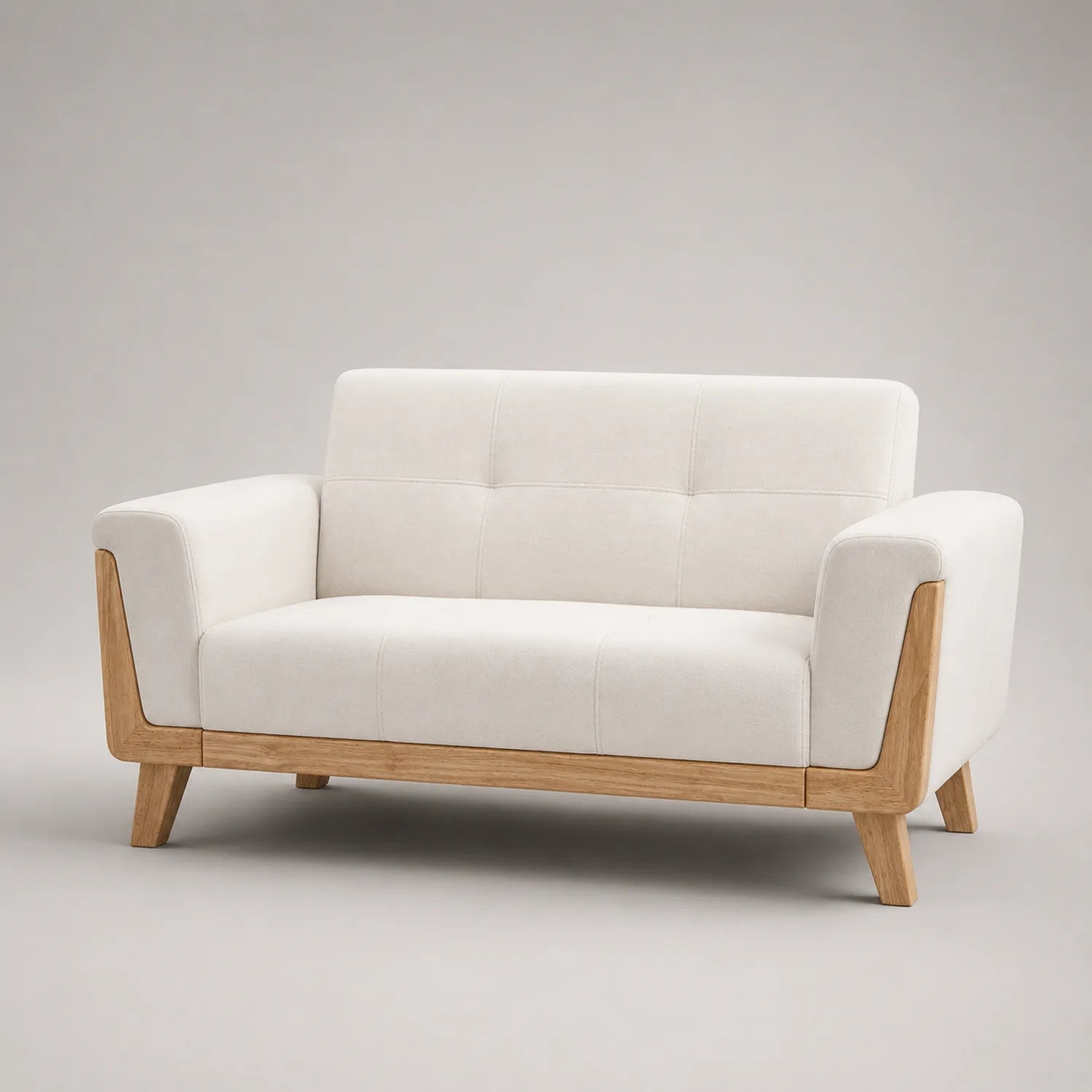 Zweisitzer Sofa Holz Stoff Beige