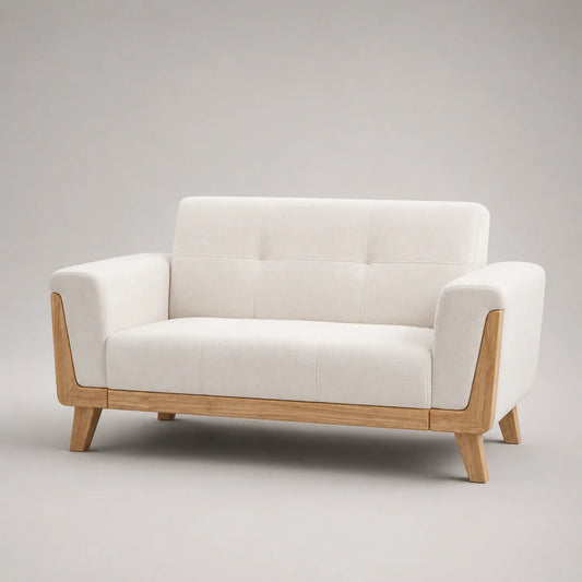Zweisitzer Sofa Holz Stoff Beige