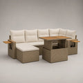 Polyrattan Gartenset Ecksofa Beige mit Akazienholztisch