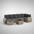 Rattan-Gartensofa-Set mit Tisch und Kissen, 6-Sitzer, Grau
