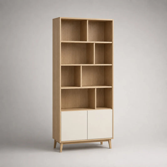 Holz Bücherregal mit Türen MDF Eichenfurnier 180cm