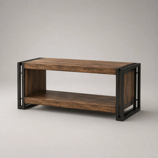 Rechteckiger Holz- und Metalltisch 110x60x45cm Braun/Schwarz