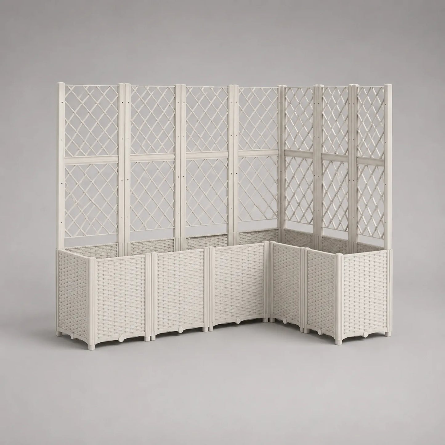 L-förmiges Pflanzkübel-Set mit Rankgitter Beige Polypropylen 120x30x150 cm