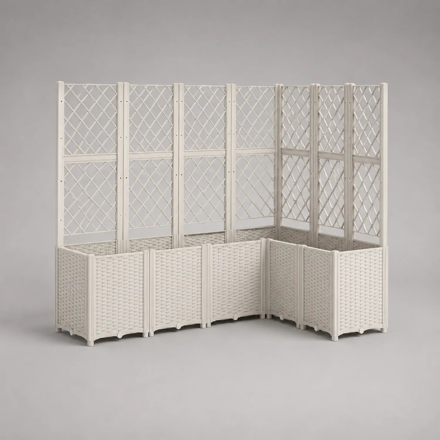 L-förmiges Pflanzkübel-Set mit Rankgitter Beige Polypropylen 120x30x150 cm