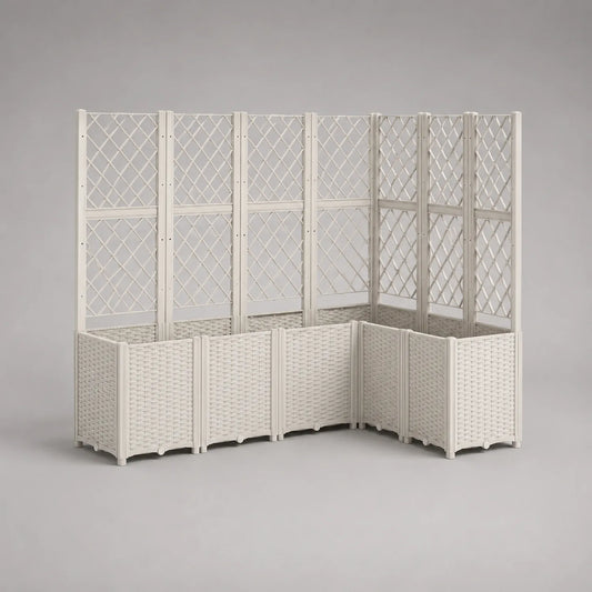 L-förmiges Pflanzkübel-Set mit Rankgitter Beige Polypropylen 120x30x150 cm