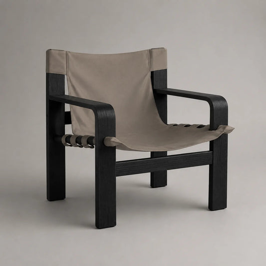 Sessel mit Eichenholzrahmen und Baumwollbezug, Taupe