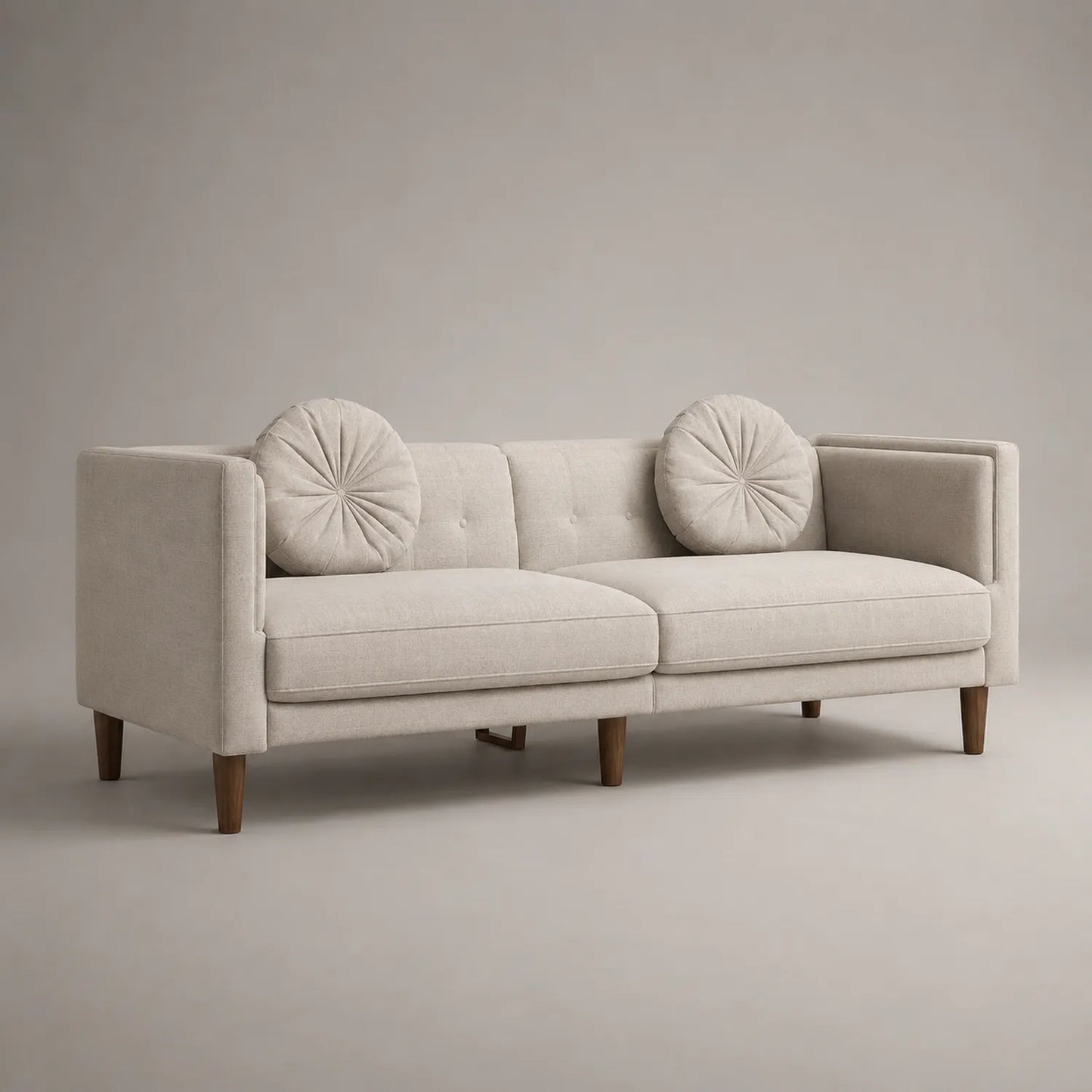 Beiges Zweisitzer Sofa aus Stoff mit Rundkissen
