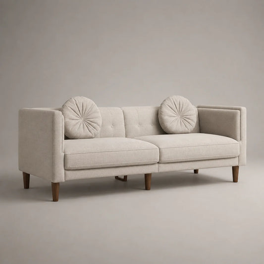 Beiges Zweisitzer Sofa aus Stoff mit Rundkissen