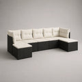 Modulares Gartensofa-Set aus PE-Rattan, 6-teilig, schwarz und cremeweiß