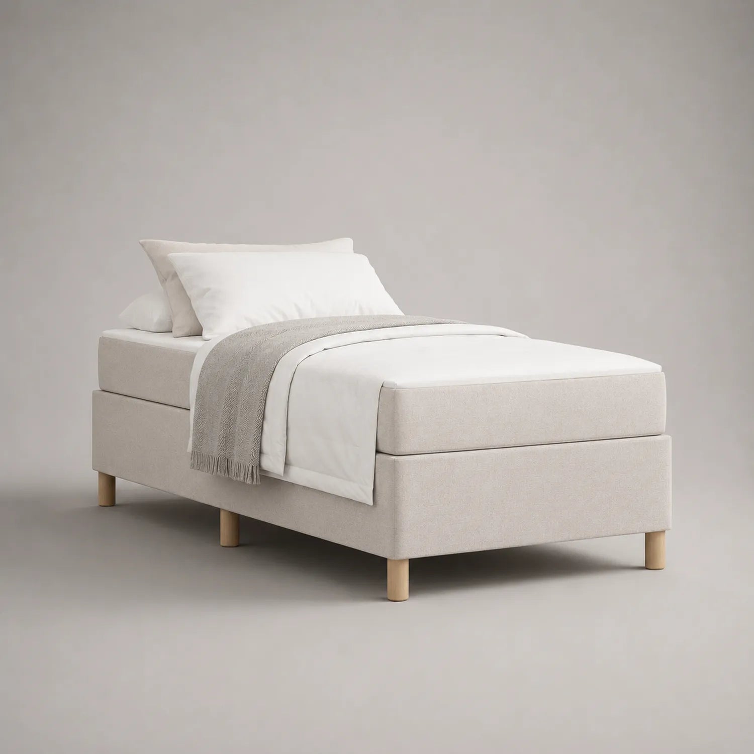 Stoff Einzelbett Beige mit Holzbeinen