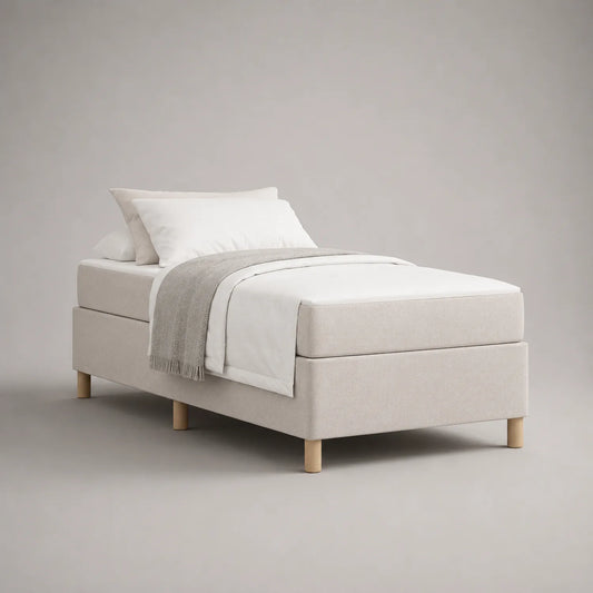 Stoff Einzelbett Beige mit Holzbeinen