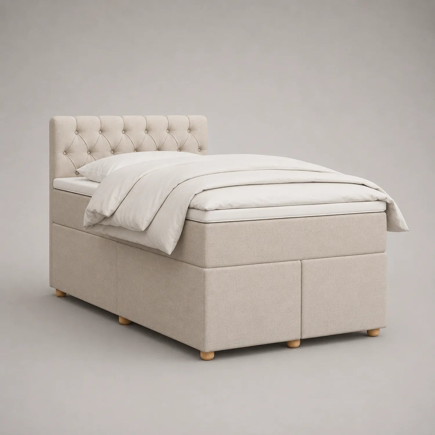 Einzelbett mit gepolstertem Kopfteil und Boxspringbettgestell 200x100cm Stoff Beige