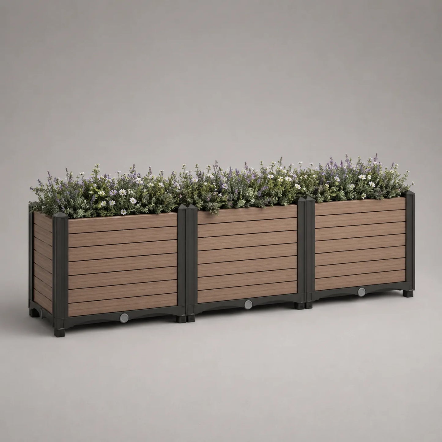 Pflanzgefäße Set rechteckig Holzoptik Kunststoff Stahl 120x40x50 cm