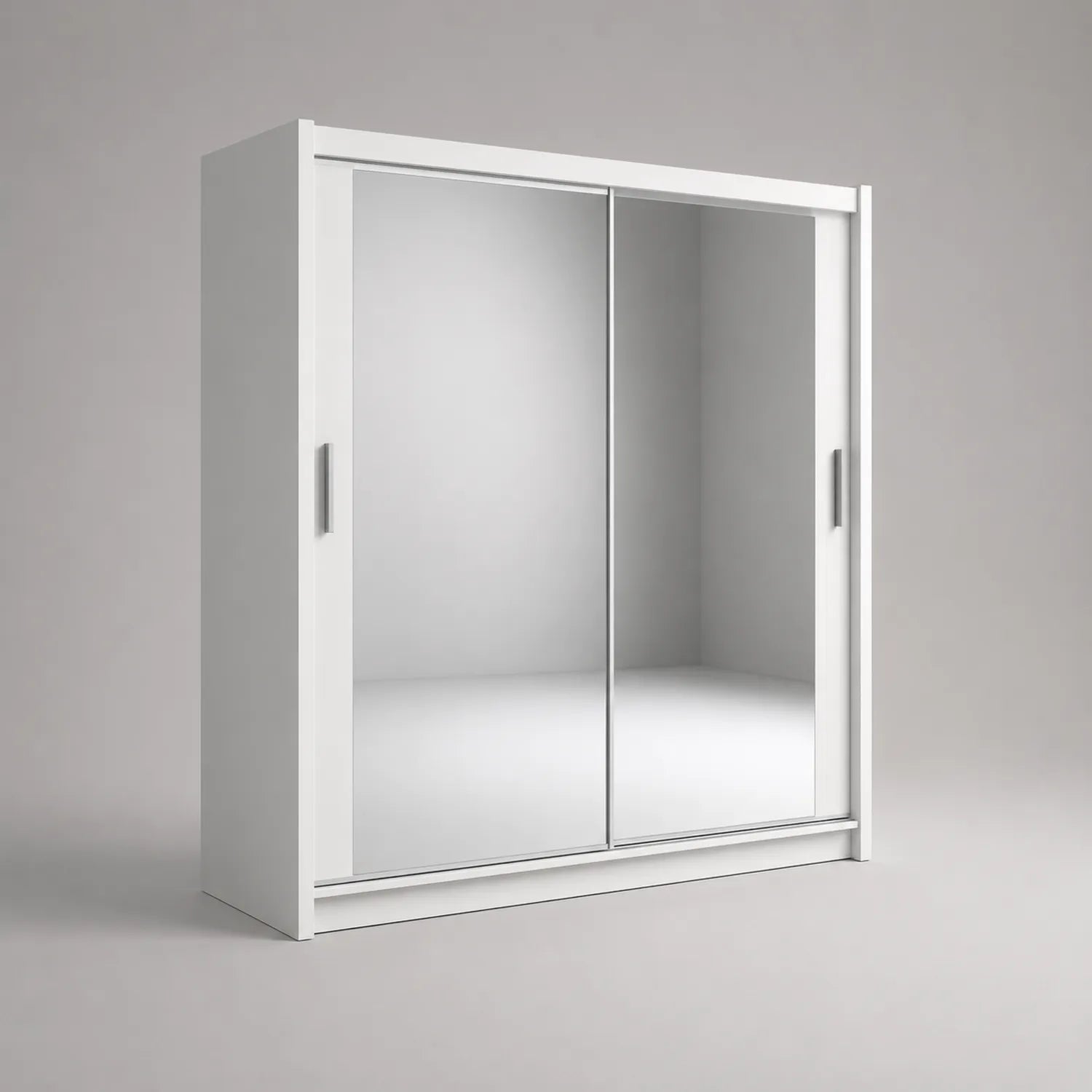 Kleiderschrank mit Schiebetüren aus Melamin und Spiegel Weiß 200cm
