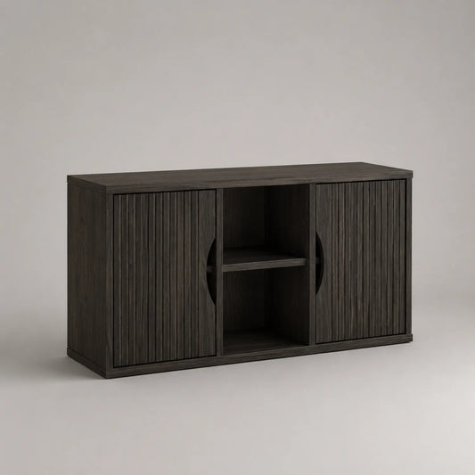 Massivholz TV-Schrank mit Schiebetüren Dunkelbraun 150x40x80 cm
