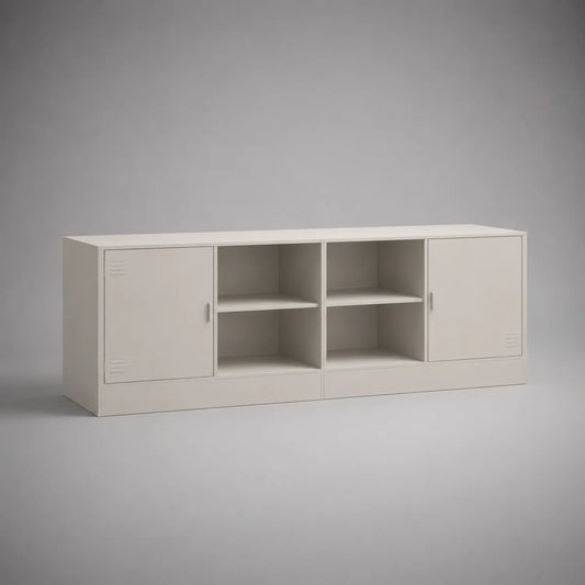 TV-Bank mit Türen und Regalfächern aus Metall Beige 180x40x50 cm