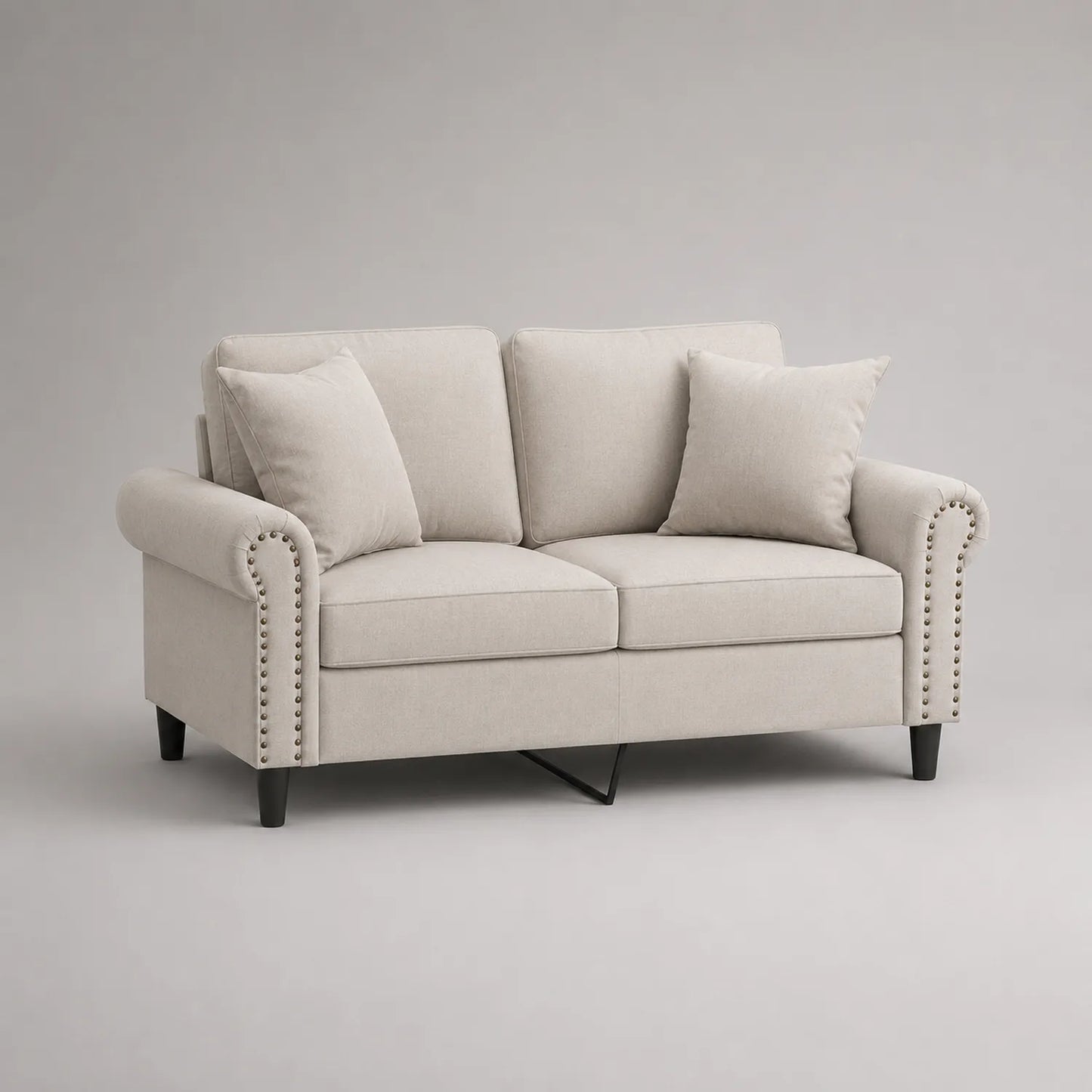 Beiges 2-Sitzer Sofa mit Holzrahmen und Polyesterbezug