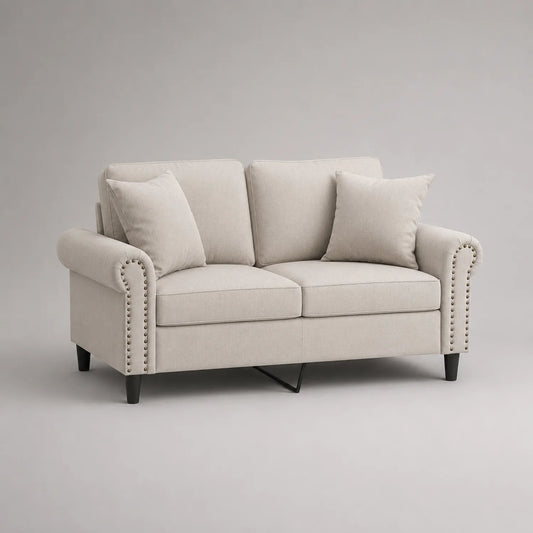 Beiges 2-Sitzer Sofa mit Holzrahmen und Polyesterbezug