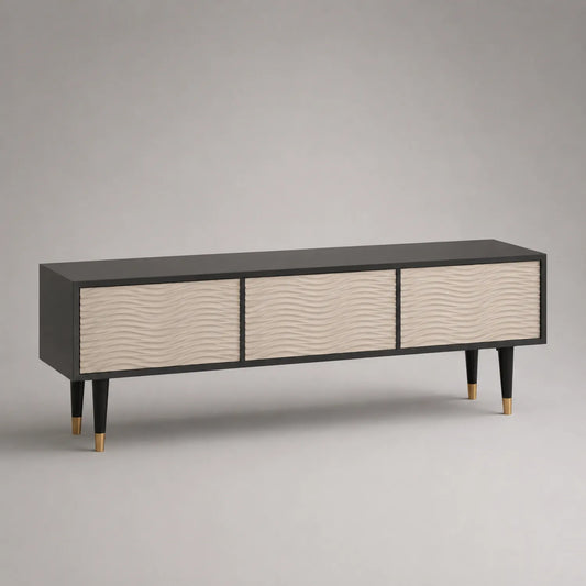 TV-Schrank Holz Schwarz und Beige mit 3 Türen, 180 cm