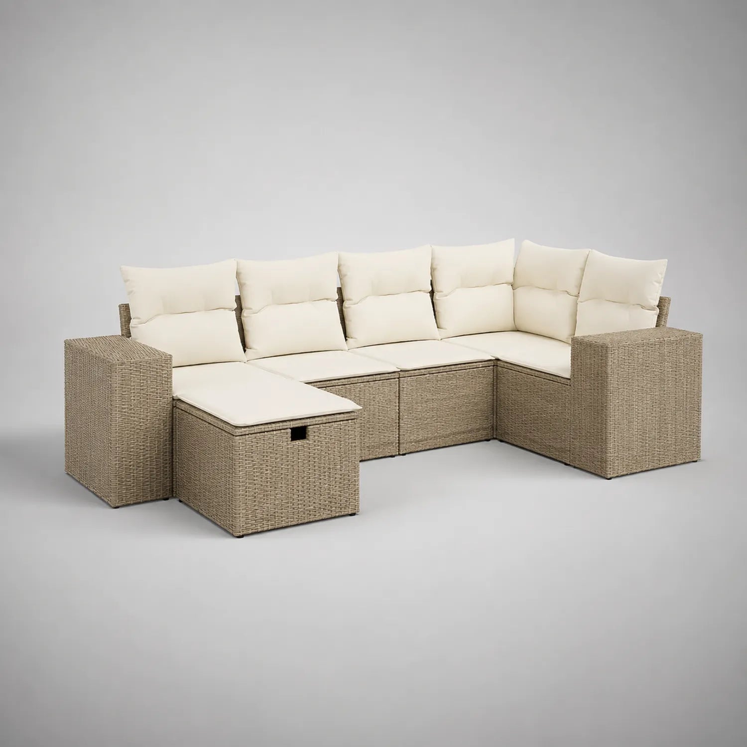 Rattan Ecksofa Set Beige Stahlrahmen
