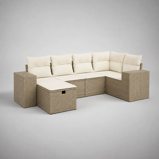 Rattan Ecksofa Set Beige Stahlrahmen