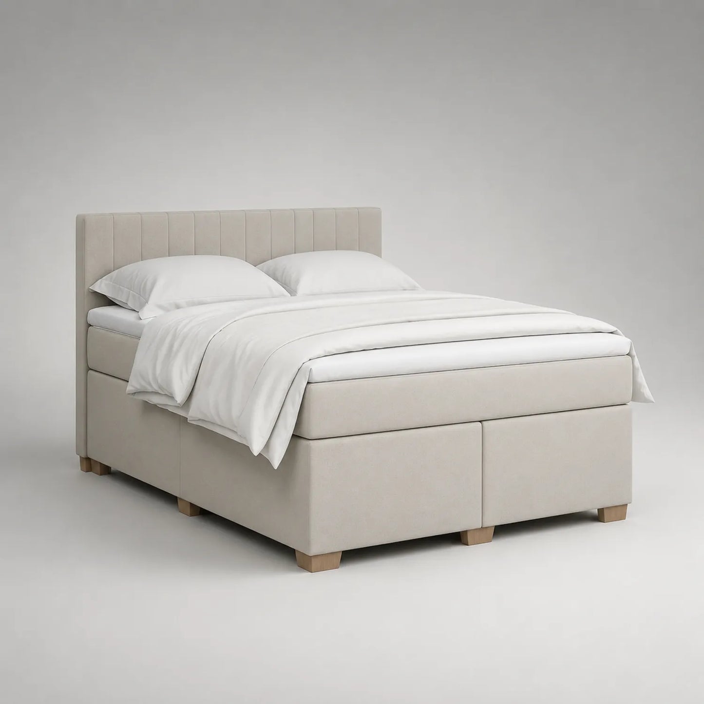Boxspringbett 180x200 cm Beigefarbener Polyester mit Holzfüßen