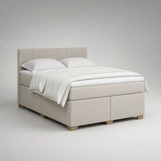 Boxspringbett 180x200 cm Beigefarbener Polyester mit Holzfüßen