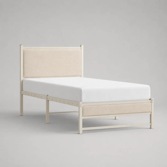 Einzelbett Metallgestell Leinen Beige 200x90cm