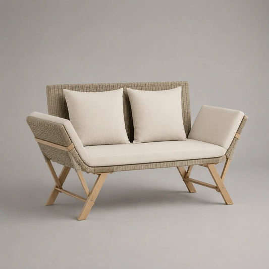 2-Sitzer Gartenbank Polyrattan Beige mit Kissen