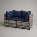 2-Sitzer Rattan Gartensofa Dunkelblau