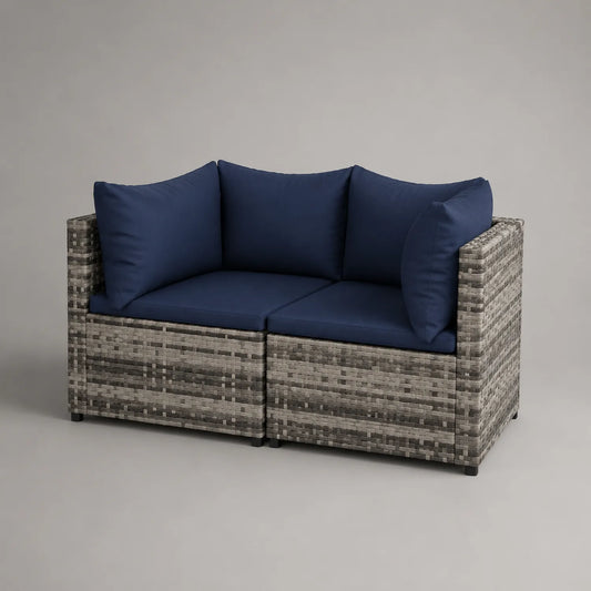 2-Sitzer Rattan Gartensofa Dunkelblau