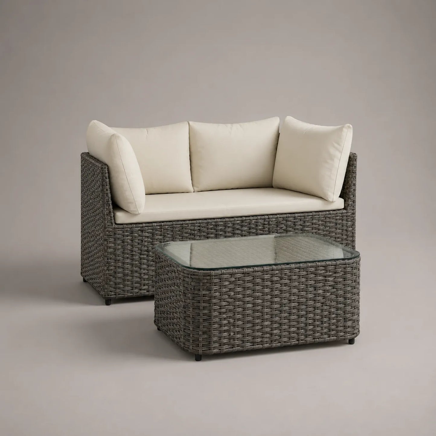 Gartensofa-Set Polyethylen-Rattan Cremefarben Sicherheitsglas