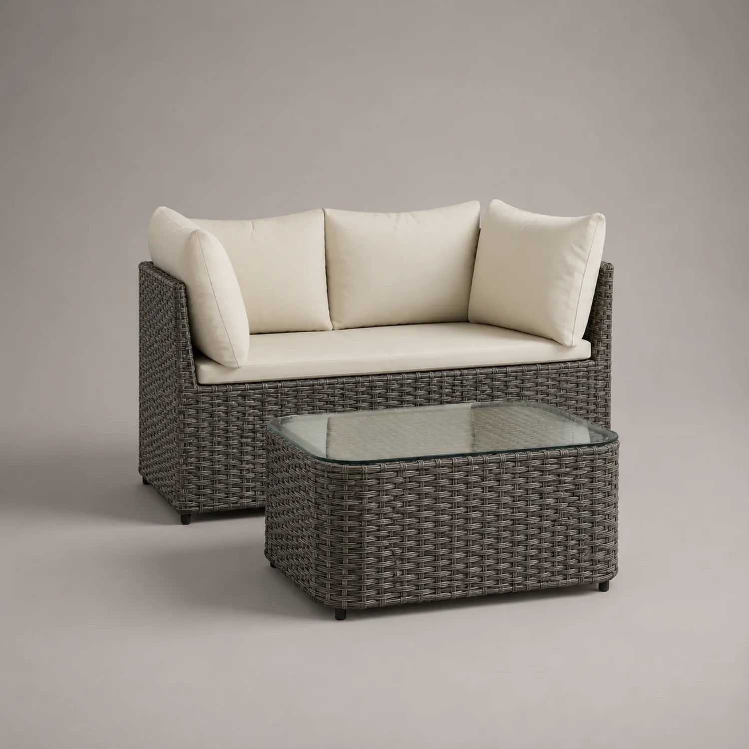 Gartensofa-Set Polyethylen-Rattan Cremefarben Sicherheitsglas