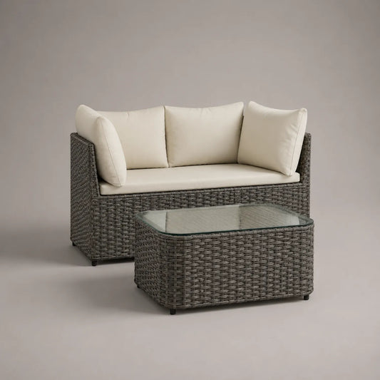 Gartensofa-Set Polyethylen-Rattan Cremefarben Sicherheitsglas
