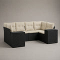 Ecksofa Set Polyethylen Rattan Schwarz mit Beige Kissen