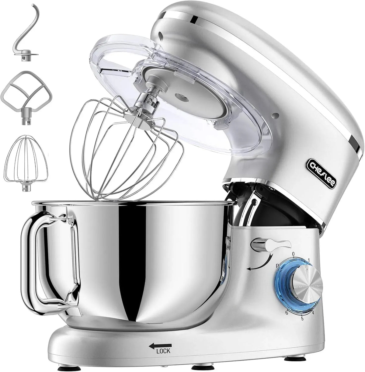 Küchenmaschine, 6.2 L, 2000 W, CHeflee, Edelstahl, EdelstahlschüSsel, 6 Geschwindigkeit Reduzierte GeräUsche