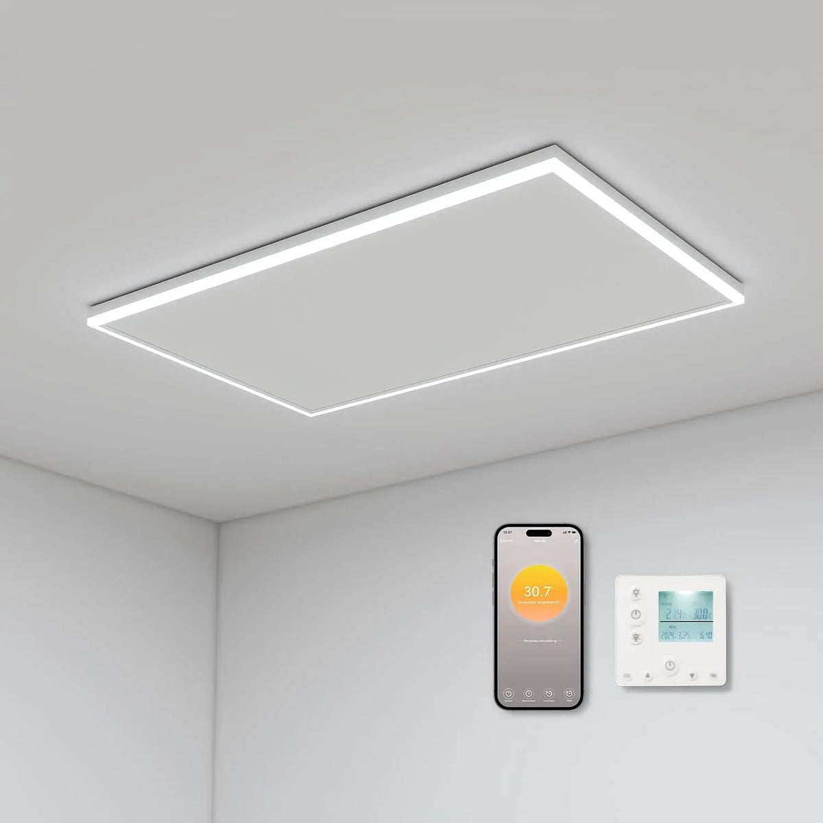Elektroheizung, 108x63cm, 700 W, LED-Beleuchtung, Thermostat, App Fernbedienung Steuerung, Infrarotheizung Decke mit Thermostat