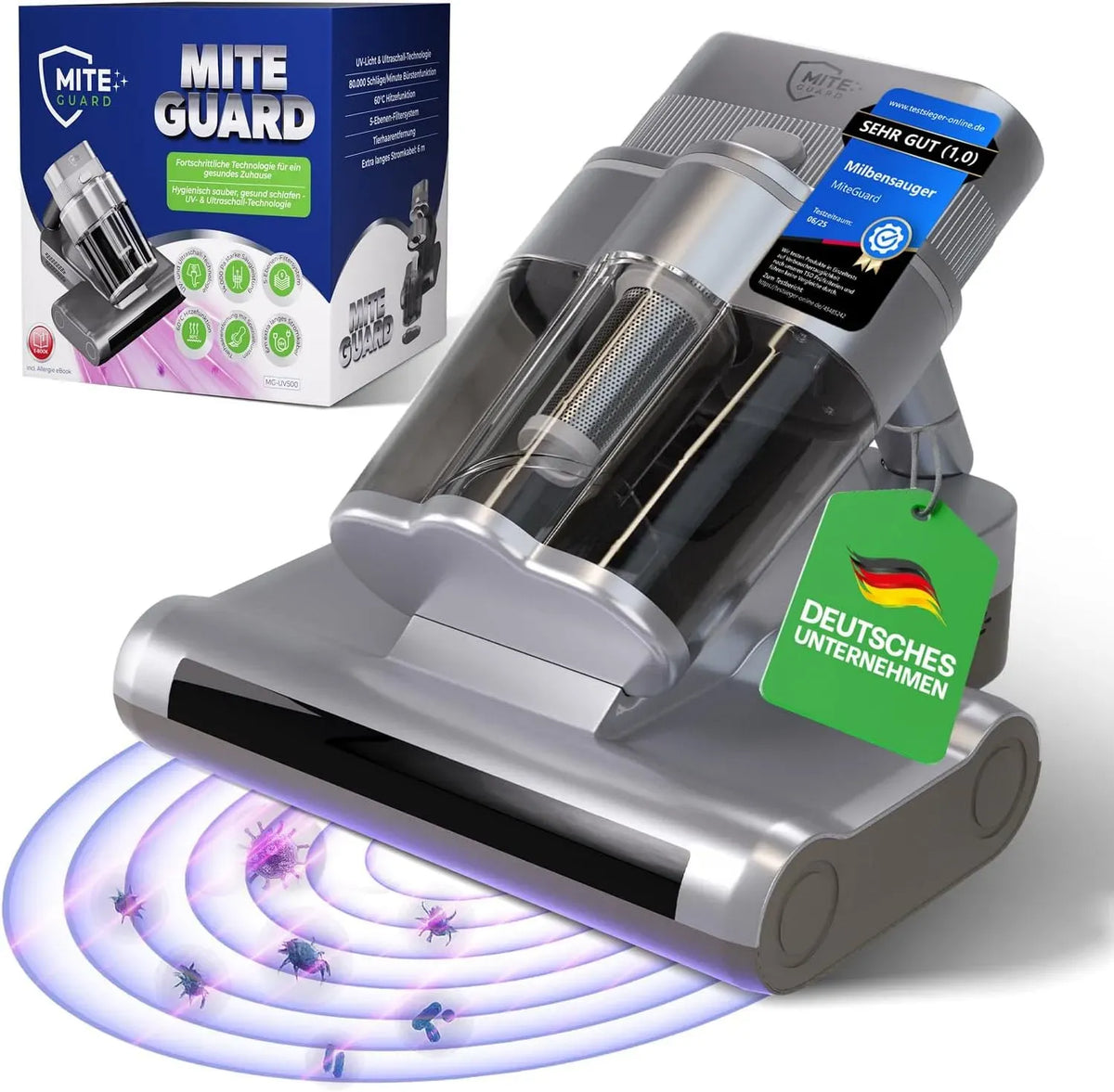 Ultraschall-Gerät, Matratzenreiniger, Milbensauger, für Matratzen & Polster mit 2 Spezialbürsten